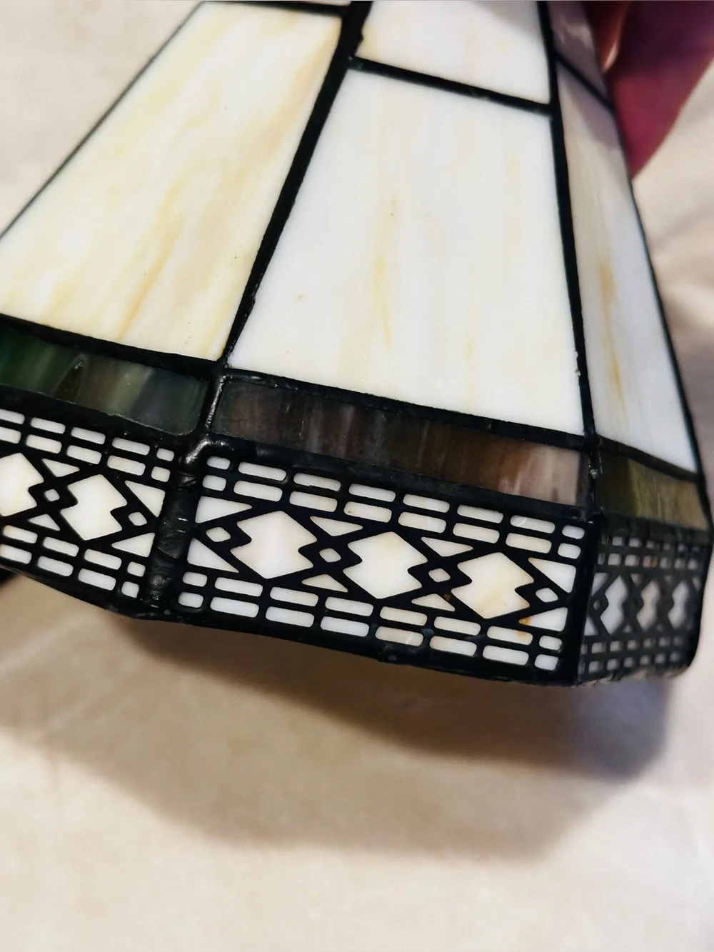 Classic Stained Glass Lampshade Pair in Cream and Black